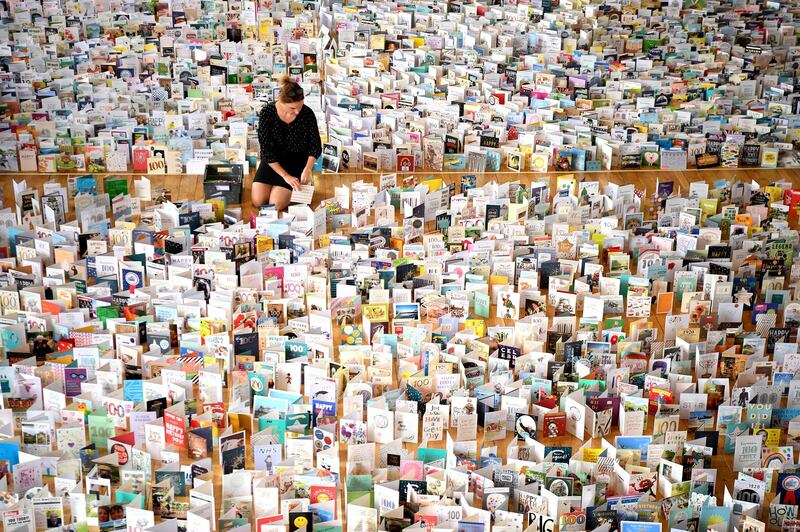 Thousands of birthday cards sent to Captain Tom for his 100th birthday on April 30th, are pictured displayed in the Hall of Bedford School. Getty Images