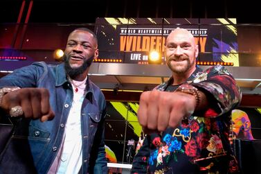 Boxers Deontay Wilder and Tyson Fury face-off during a press conference in Los Angeles ahead of their rematch in Las Vegas on February 22. AFP