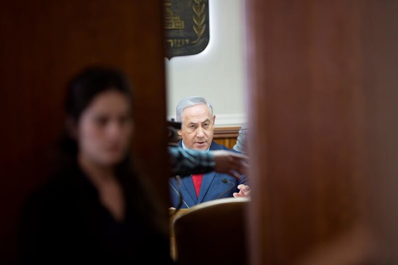 Israeli Prime Minister Benjamin Netanyahu attends the weekly cabinet meeting at the Prime Minister's office in Jerusalem, March 11, 2018. REUTERS/Oded Balilty/Pool