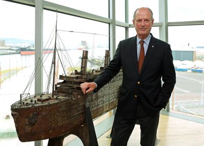 Dr Robert Ballard, who discovered the wreck of Titanic in 1985, at Titanic Belfast during the launch of a 19 million dollar bid to buy a collection of 5,500 artefacts from the Titanic wreck site and bring them to Belfast. (Photo by Niall Carson/PA Images via Getty Images)