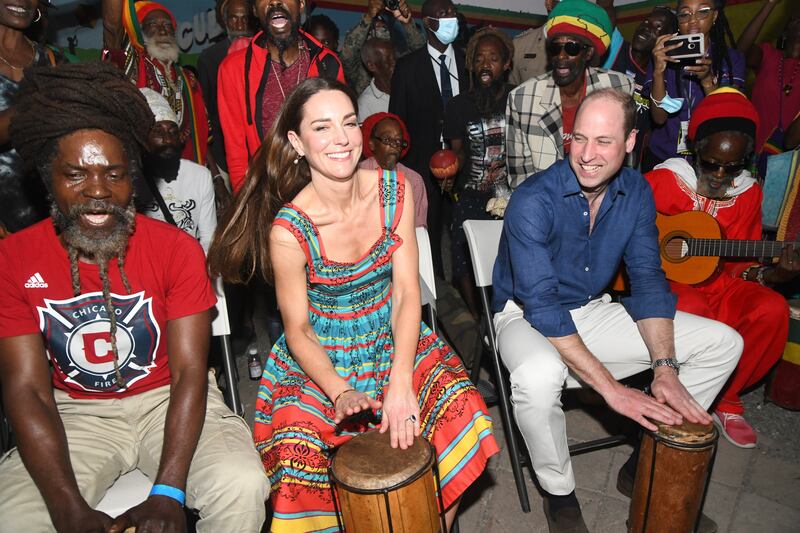 Britain's Prince William and Kate jamming in Trenchtown, where Jamaican reggae star Bob Marley was born, on March 23. EPA