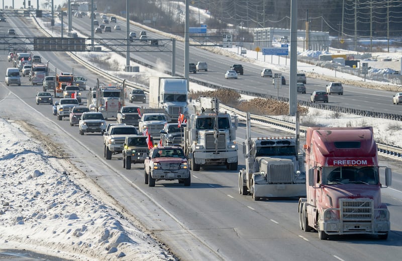 The convoy was joined by other sympathetic drivers. AP