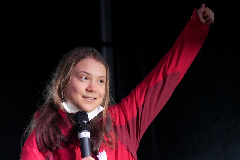 Greta Thunberg speaks during a Fridays For Future march in Glasgow, Scotland, in November 2021.