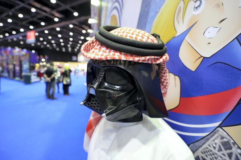 Dubai, United Arab Emirates - April 11, 2019: Mohammed Obaid. Visitors dress up as the visit Middle East Film and Comic Con. Thursday the 11th of April 2019. World Trade Centre, Dubai. Chris Whiteoak / The National