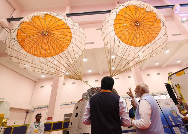 Indian Prime Minister Narendra Modi, right, visits the Vikram Sarabhai Space Centre in Thiruvananthapuram, Kerala. EPA