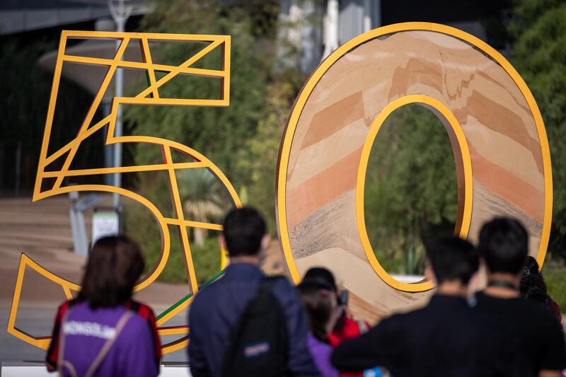 Visitors at Expo 2020 Dubai at the Earth Plaza. Image: Expo 2020 Dubai