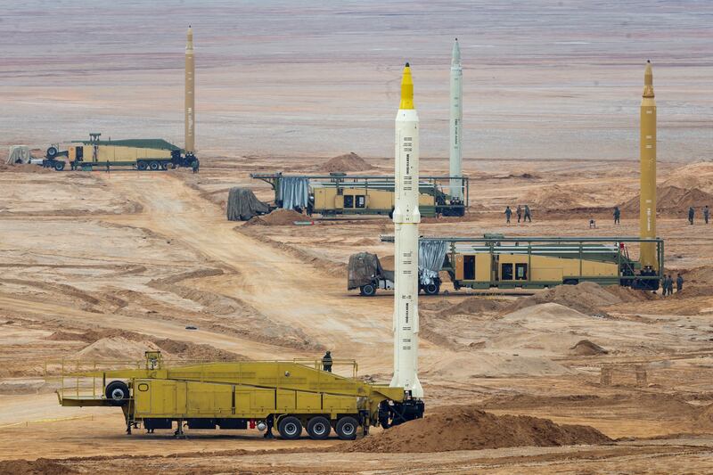 Missiles are seen during a joint exercise called 'Great Prophet 17' in south-west Iran in December.  Reuters