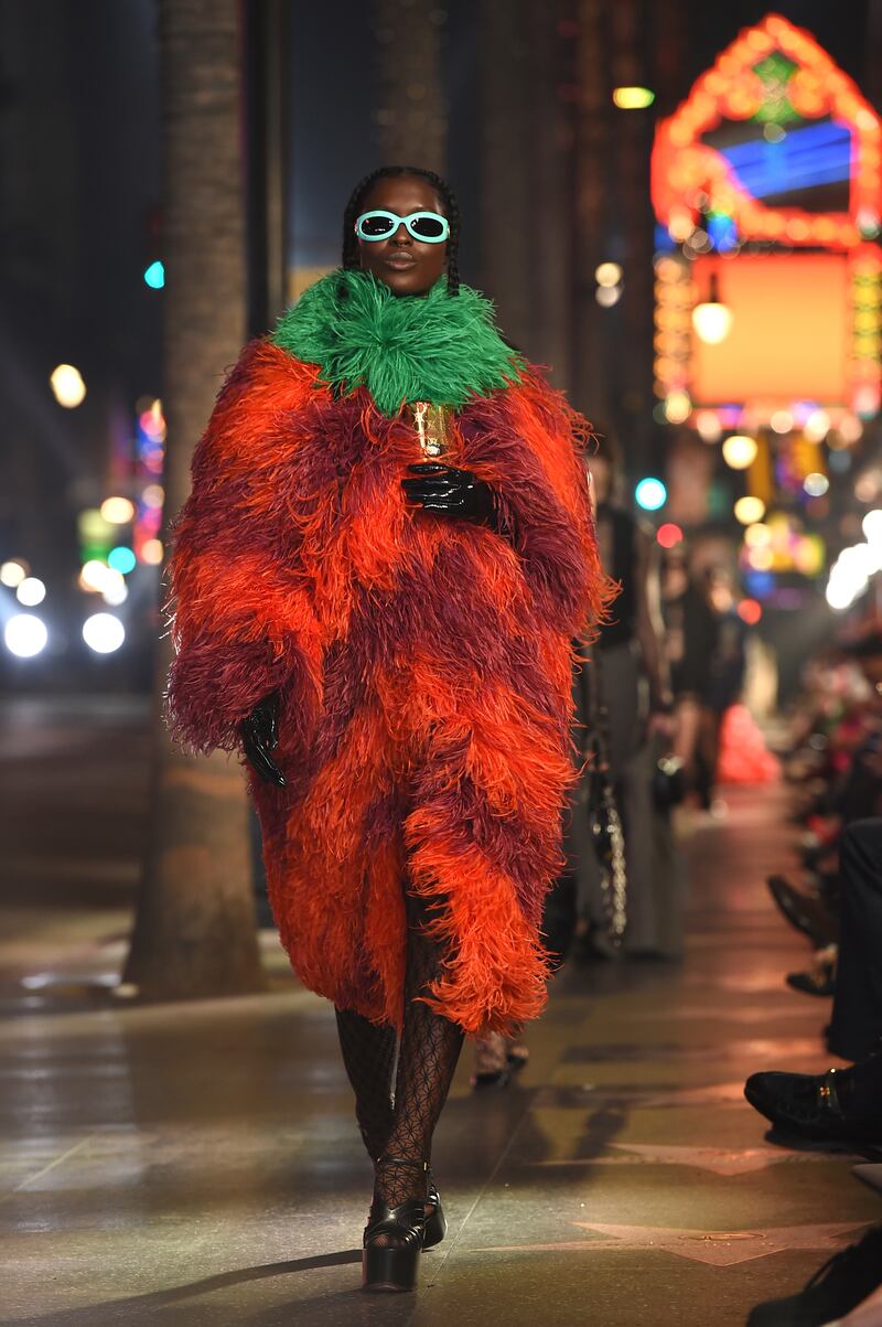 The collection featured a number of faux fur coats. AP