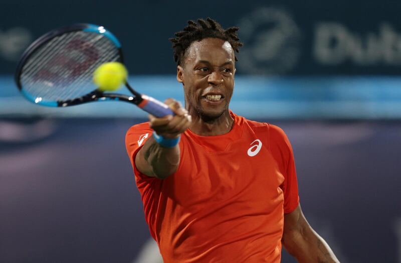 Monfils plays a shot from the back of the court. Reuters