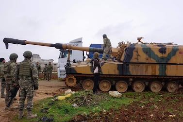 A Turkish artillery gun is picture in Syria’s northwestern province of Idlib. AFP