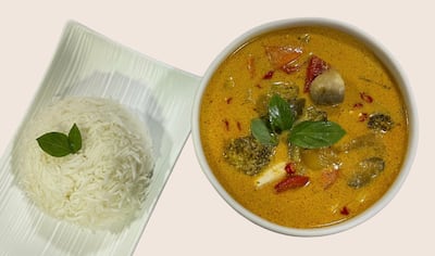 Red Thai curry with grated jaggery, tofu and all things coconut. Photo: Dimple Khitri