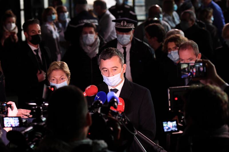 French Interior Minister Gerald Darmanin speaks to the press in Calais, northern France, after the tragedy. AP