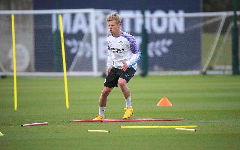 MANCHESTER, ENGLAND - MAY 23: Manchester City's Oleksandr Zinchenko in action during training at Manchester City Football Academy on May 23, 2020 in Manchester, England. (Photo by Tom Flathers/Manchester City FC via Getty Images)