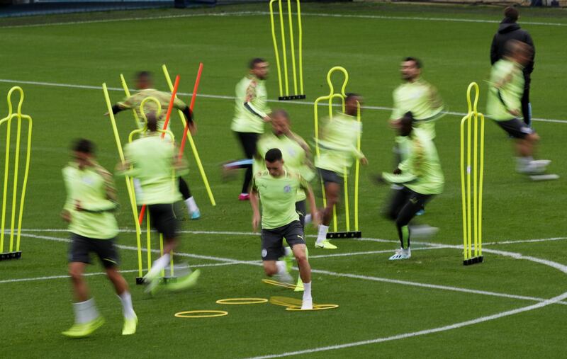 The Manchester City squad training ahead of their Champions League clash against Dinamo Zagreb on Tuesday. Reuters