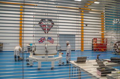 Engineers at work on satellites in a sealed environment at Spaceport Cornwall. Getty Images