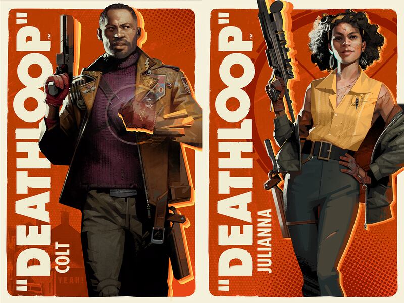 In 'Deathloop', character Colt Vahn is voiced by Jason E Kelley and Julianna Blake is played by Ozioma Akagha. Photo: Bethesda Softworks