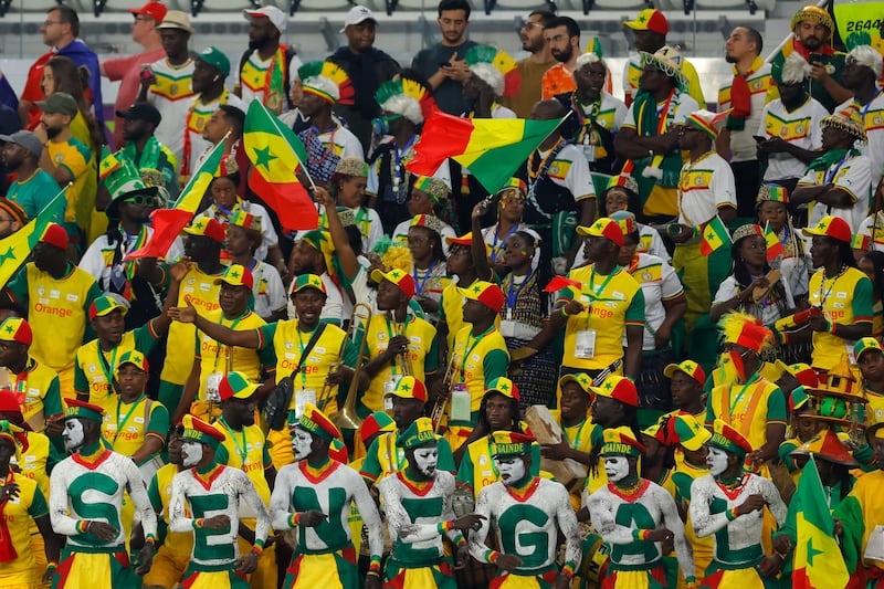 Senegal supporters cheer during the Qatar 2022 World Cup Group A football match against the Netherlands at the Al Thumama Stadium near Doha. AFP