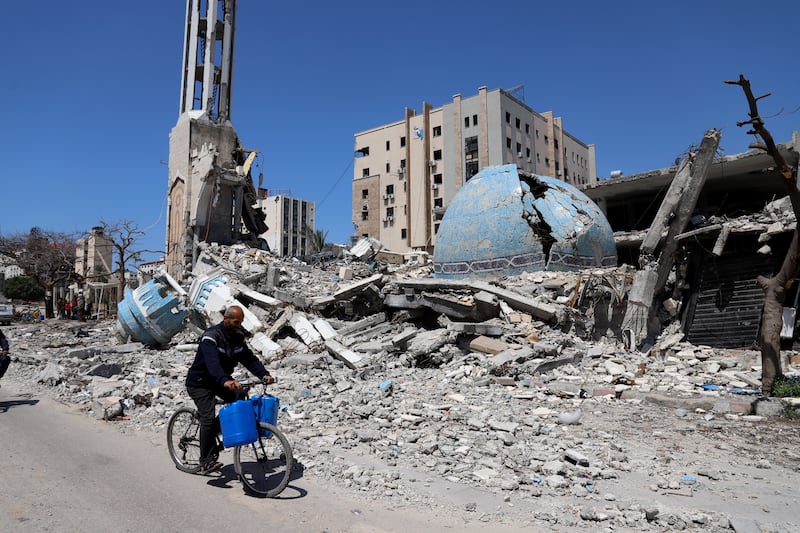Remains of the Abu Khadra mosque in the Remal neighbourhood after it was destroyed by the Israeli army in October 2023, during the invasion of Gaza city. EPA