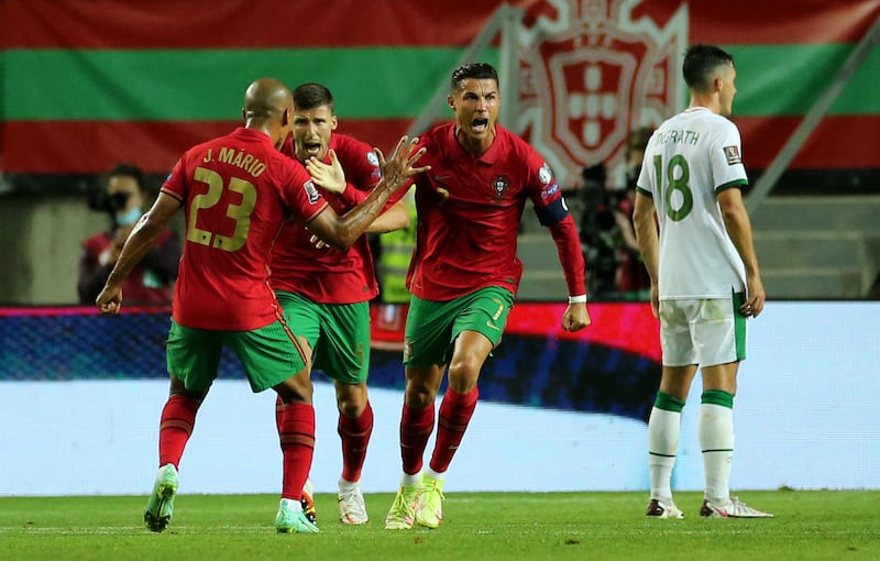 Ronaldo celebrates scoring his first goal. AP