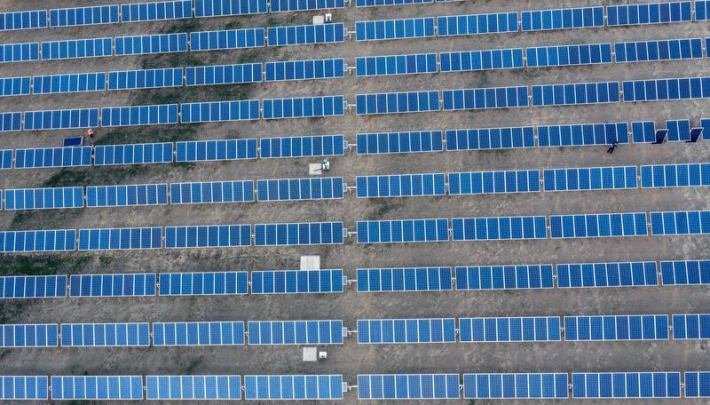 Aerial view of the Quilapilum photovoltaic plant in Colina, about 40km north of Santiago, Chile.  AFP