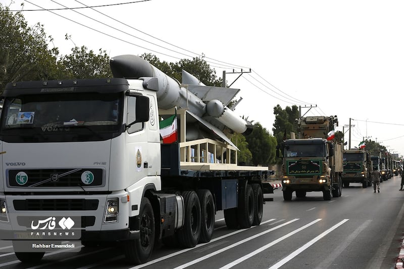 A Volvo lorry carrying an Iranian missile. Photo: Fars Media / Wikimedia Commons