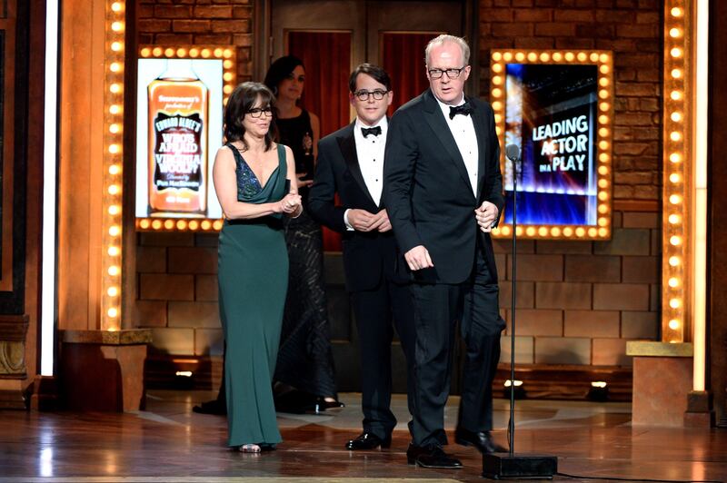 (L-R) Sally Field and Matthew Broderick present Tracy Letts with the Tony Award for Best Performance by an Actor in a Leading Role in a Play for 'Who's Afraid of Virginia Woolf?" at The 67th Annual Tony Awards at Radio City Music Hall on June 9, 2013 in New York City.   Andrew H. Walker/Getty Images for Tony Awards Productions/AFP== FOR NEWSPAPERS, INTERNET, TELCOS & TELEVISION USE ONLY ==
 *** Local Caption ***  308337-01-09.jpg