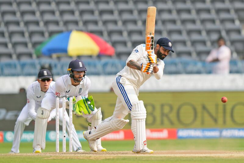 India's Ravindra Jadeja scored 87 runs of 180 balls, including seven fours and two sixes, helping his team reach 436 all out in their first innings. AP