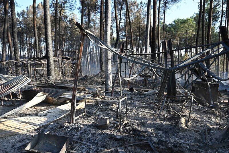 A cabin burnt by forest fires in Hostens, in the Gironde region of south-western France. EPA