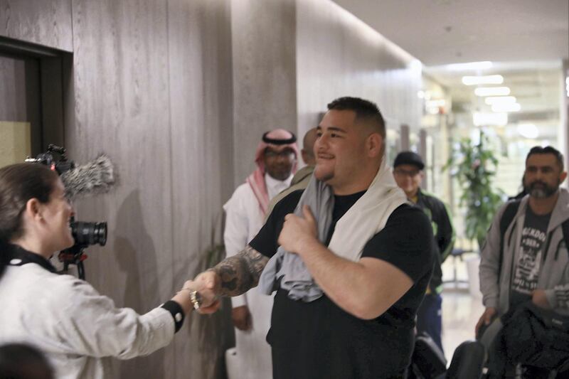 Riyadh, Saudi Arabia. November 26: World Champion Andy Ruiz is greeted by the media in Riyadh, in Saudi Arabia for the Clash On The Dunes. Courtesy Diriyah Season