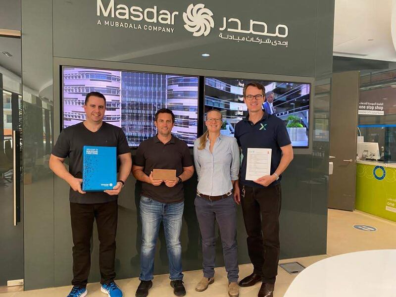The Terrax team, including Theresa Wernery, third from left, in Masdar City, where the company is based. Photo: Terrax