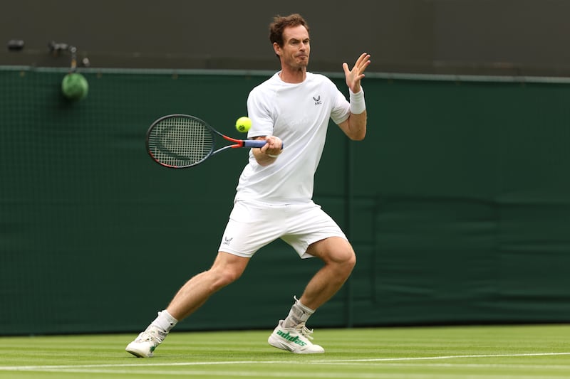 Andy Murray plays a forehand during a practice session ahead of Wimbledon. Getty