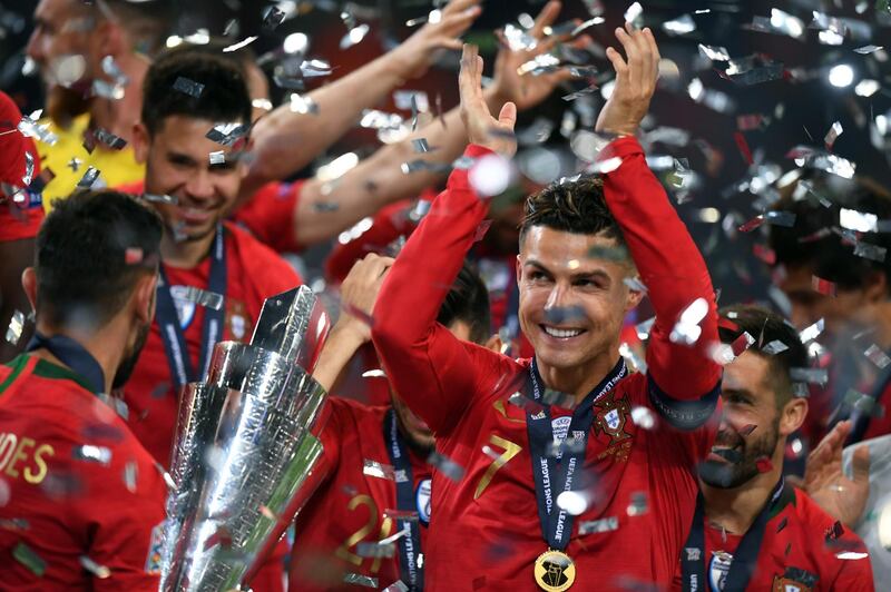 Cristiano Ronaldo celebrates after winning the Nations League with Portugal. AFP