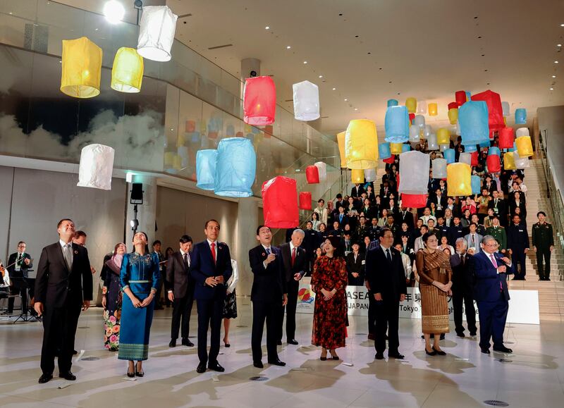 Paper lanterns are released at an Asean-Japan meeting in Tokyo on December 17. For many countries in the region, the priorities in 2024 will be stability and continuity. Reuters