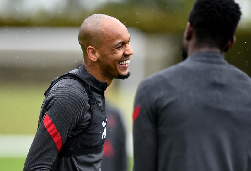 KIRKBY, ENGLAND - MAY 11: (THE SUN OUT, THE SUN ON SUNDAY OUT) Fabinho of Liverpool during a training session at AXA Training Centre on May 11, 2021 in Kirkby, England. (Photo by Andrew Powell/Liverpool FC via Getty Images)