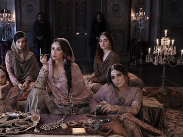 From left, Aditi Rao Hydari as Bibbo, Manisha Koirala as Mallikajaan, Sanjeeda Sheikh as Waheeda and Richa Chadha as Lajjo in Heeramandi: The Diamond Bazaar. Photo: Netflix