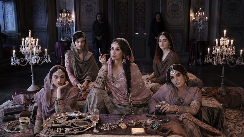From left, Aditi Rao Hydari as Bibbo, Manisha Koirala as Mallikajaan, Sanjeeda Sheikh as Waheeda and Richa Chadha as Lajjo in Heeramandi: The Diamond Bazaar. Photo: Netflix