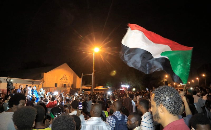 Demonstrators gather outside the army headquarters in Sudan's capital Khartoum on Ramadan 29 or May 11, 2021 to mark the anniversary of the killing of protesters during a raid on an anti-government sit-in in 2019. AFP