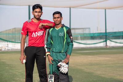 ABU DHABI, UNITED ARAB EMIRATES. 05 AUGUST 2018. LtoR: Cricketers Yodhin Punja and Jonathan Figy. Yodhin is a fast bowler and has got a recall to the UAE senior national team pool, and Jonathan, a left hand opening batsman, has been called up for the UAE U19 after his first season in England. (Photo: Antonie Robertson/The National) Journalist: Amith Pasella. Section: Business.