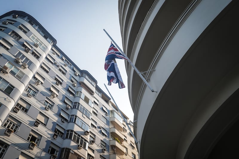The Union flag at half-staff due to the death of Queen Elizabeth II, at the British Consulate General, in Rio de Janeiro, Brazil, 08 September 2022. EPA