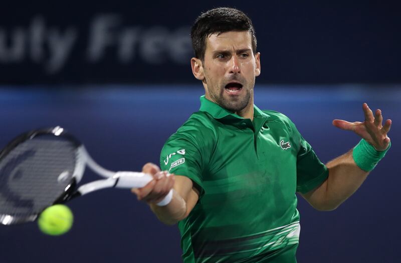 Novak Djokovic against Lorenzo at the Dubai Duty Free Tennis Championships. EPA