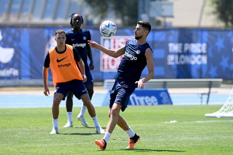 Jorginho of Chelsea during a training session at Drake Stadium UCLA Campus in Los Angeles. 