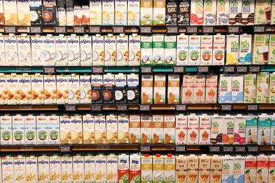 Alternative milks on display in a supermarket in Dubai. Chris Whiteoak / The National