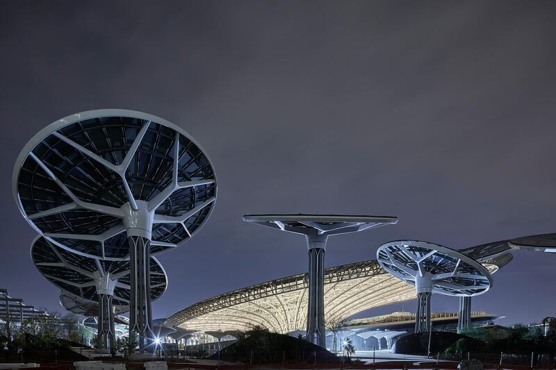 DUBAI, UAE, APRIL 20, 2020 - General view of the Canopy  and energy trees at the Sustainability Pavilion as part of the Expo 2020 site (Photo by Dany Eid/Expo 2020)