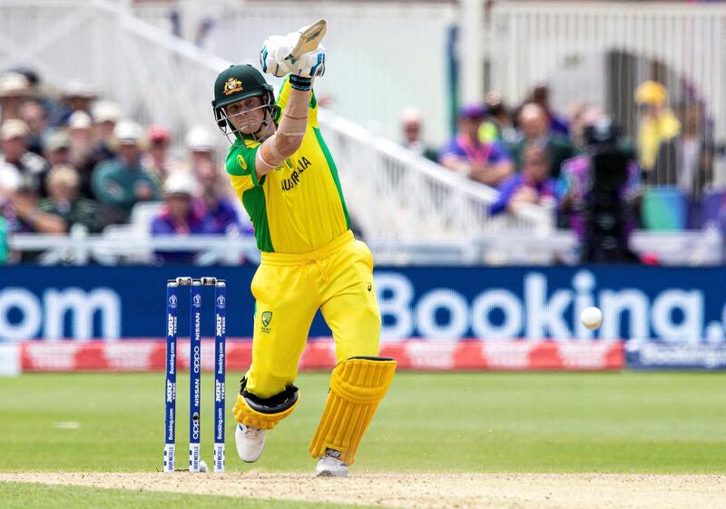 NOTTINGHAM, ENGLAND - JUNE 06: Steve Smith of Australia batting during the Group Stage match of the ICC Cricket World Cup 2019 between Australia and West Indies at Trent Bridge on June 06, 2019 in Nottingham, England. (Photo by Andy Kearns/Getty Images)