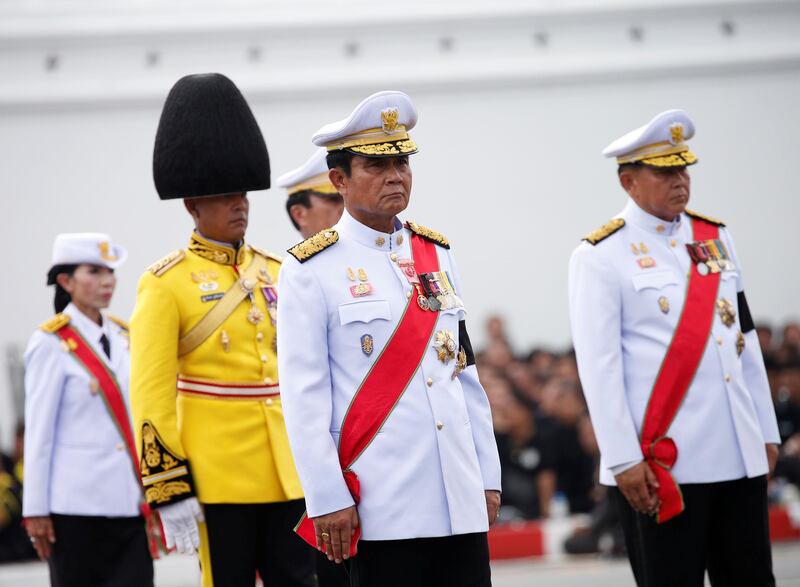 Thailand's Prime Minister Prayuth Chan-ocha marches in the royal cremation procession of late King Bhumibol Adulyadej at the Grand Palace in Bangkok. Soe Zeya Tun / Reuters.