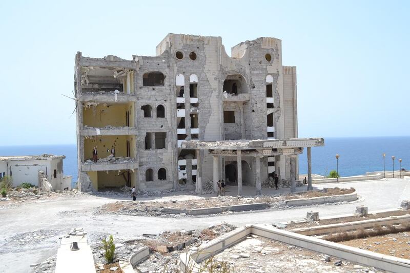 The ruins of the Pesidential Palace on the seafront in Aden.