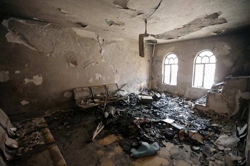 The office of Kurdish Gorran Movement building is seen after it was burnt overnight, in the town of Zakho, Iraq October 30, 2017. REUTERS/Ari Jalal