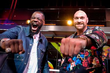 Boxers Deontay Wilder (L) and Tyson Fury (R) face-off during a press conference in Los Angeles, California on January 25, 2020, ahead of their re-match fight in Las Vegas on February 22. / AFP / RINGO CHIU