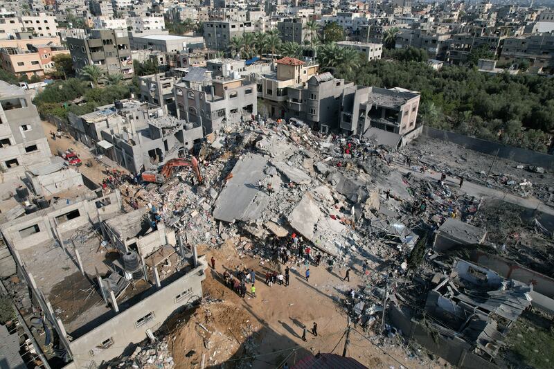 A view of the aftermath of the Israeli strike on the Engineers’ Building near Nuseirat refugee camp on October 31, 2023. Getty Images