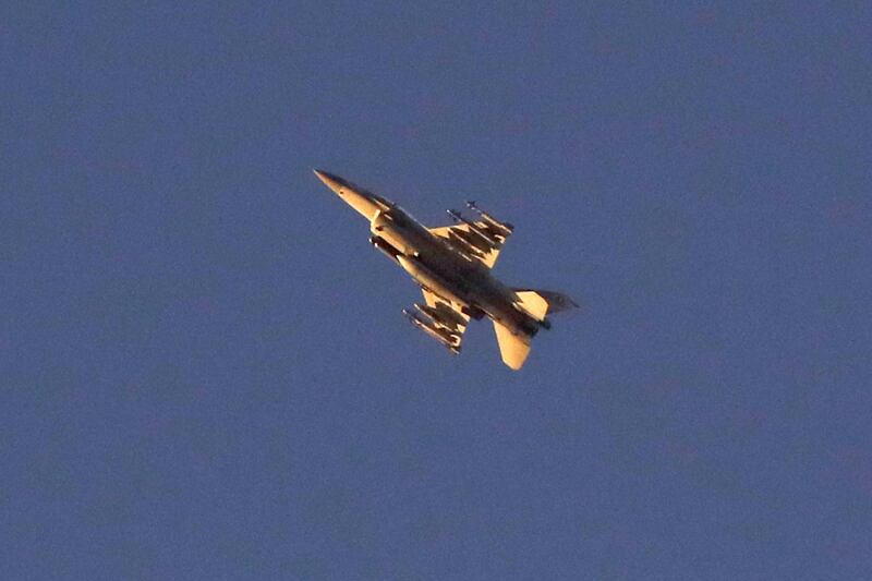 An Israeli F-16 is pictured above the southern Israeli city of Ashdod, neighbouring the Palestinian Gaza Strip. AFP